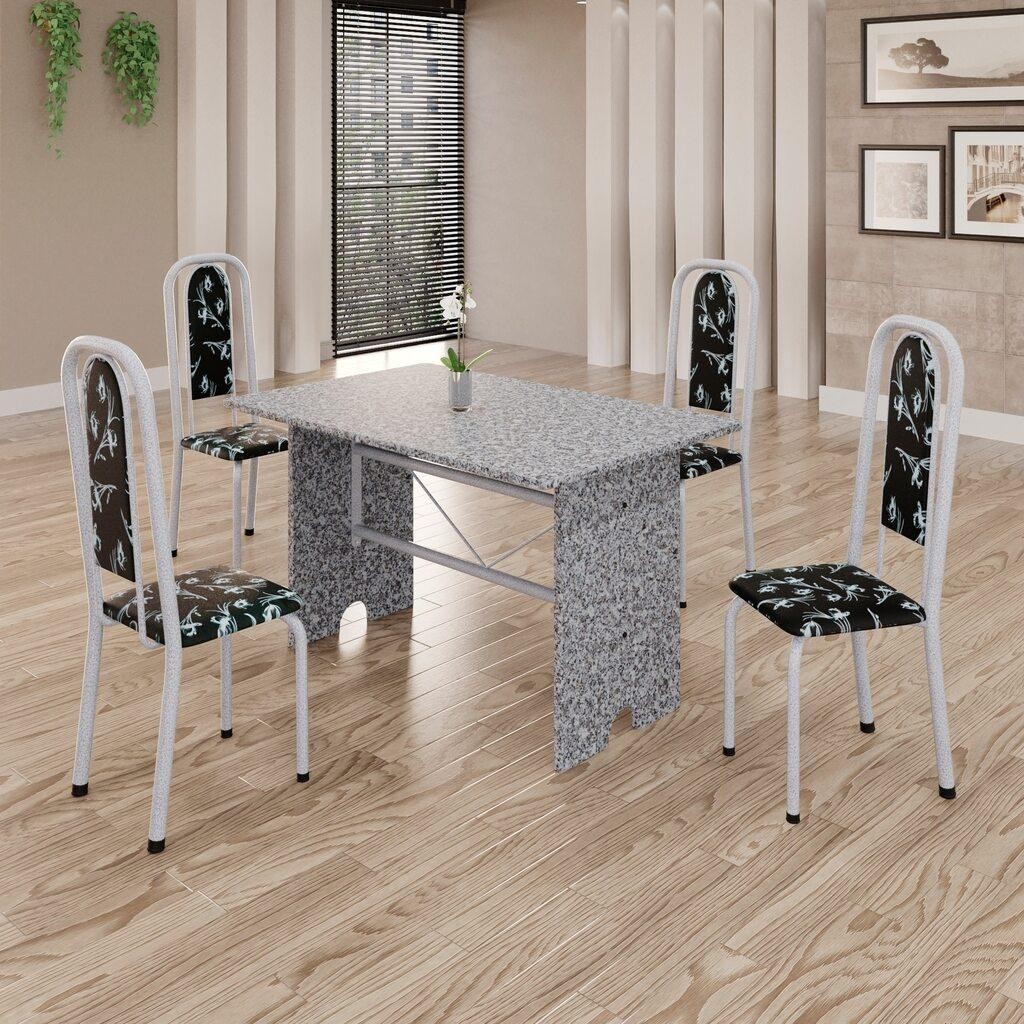 Conjunto de Mesa Tubular 4 Cadeiras 120x75cm Mart Perola com Tampo em Granito Ocre Letícia 070 - Tudo de Móveis