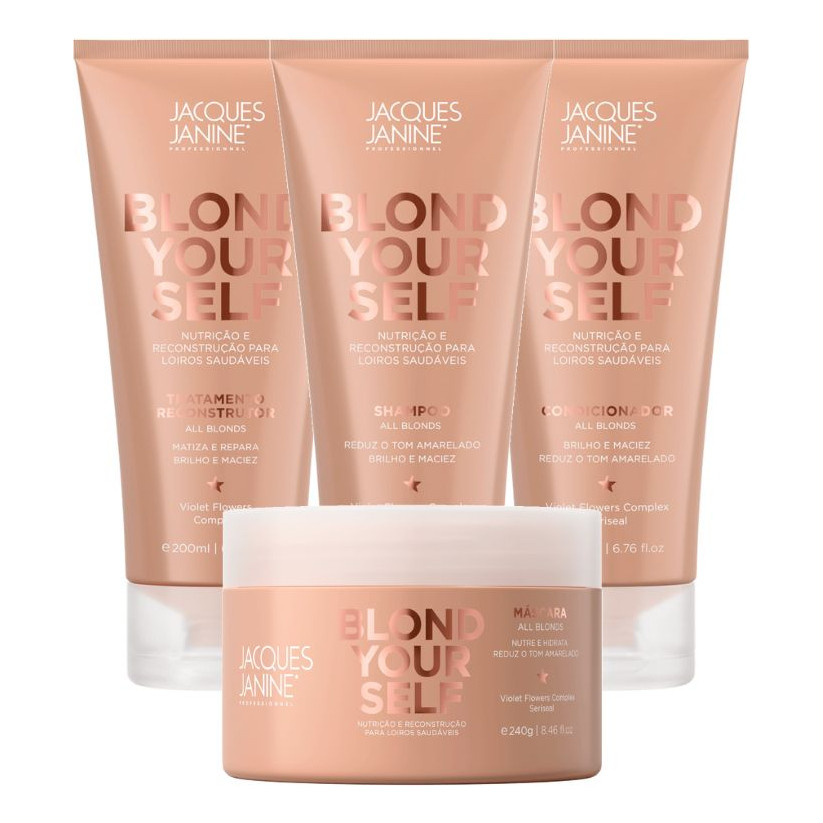 Kit Jacques Janine Blond Yourself Matizador Desamarelador Brilho Shampoo Condicionador Máscara em Oferta na Shopee