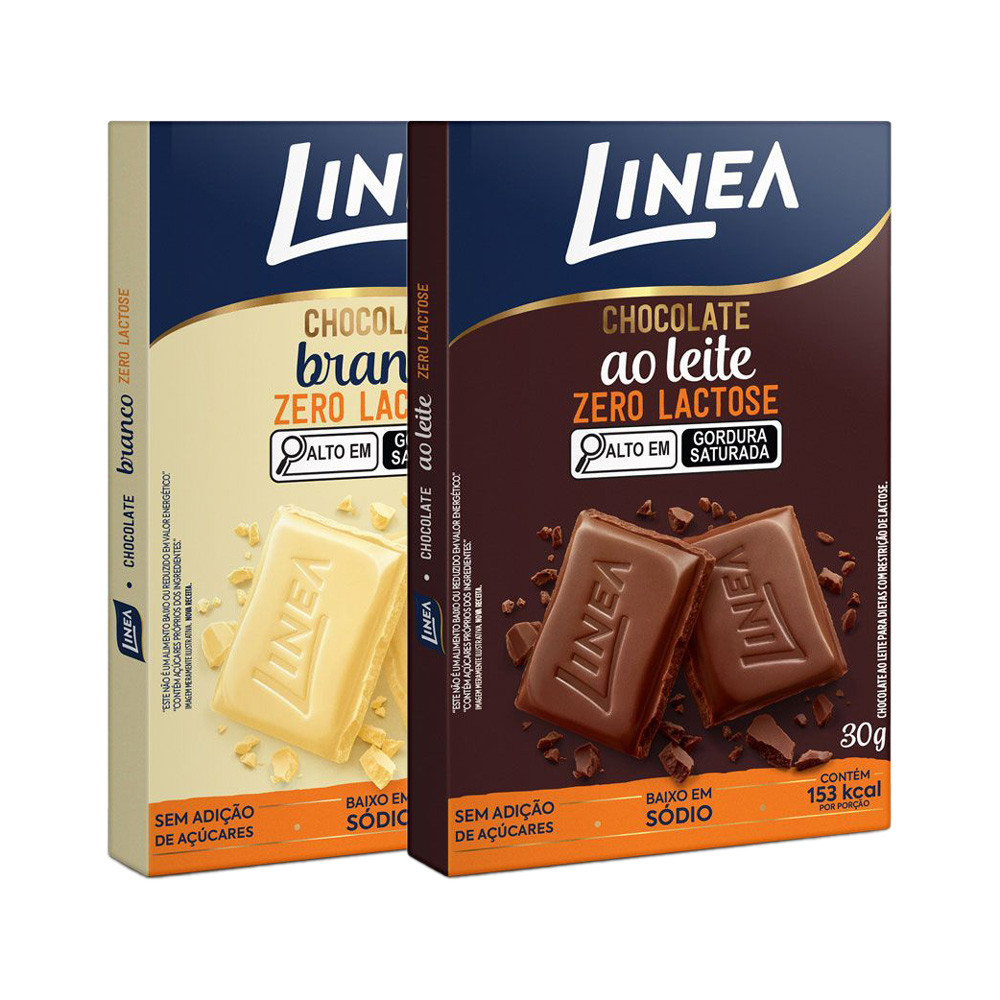 Kit 2 Chocolates Individuais Linea Sabor Ao Leite Zero Lactose e Branco Zero Lactose 30g em Oferta na Shopee