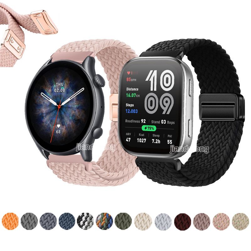 Pulseira De Fivela Magnética Tecida , Nylon Para Huami Amazfit Bip 6 5 3 pro GTS 4 Mini GTR 47mm 42mm GTR4 em Oferta na Shopee