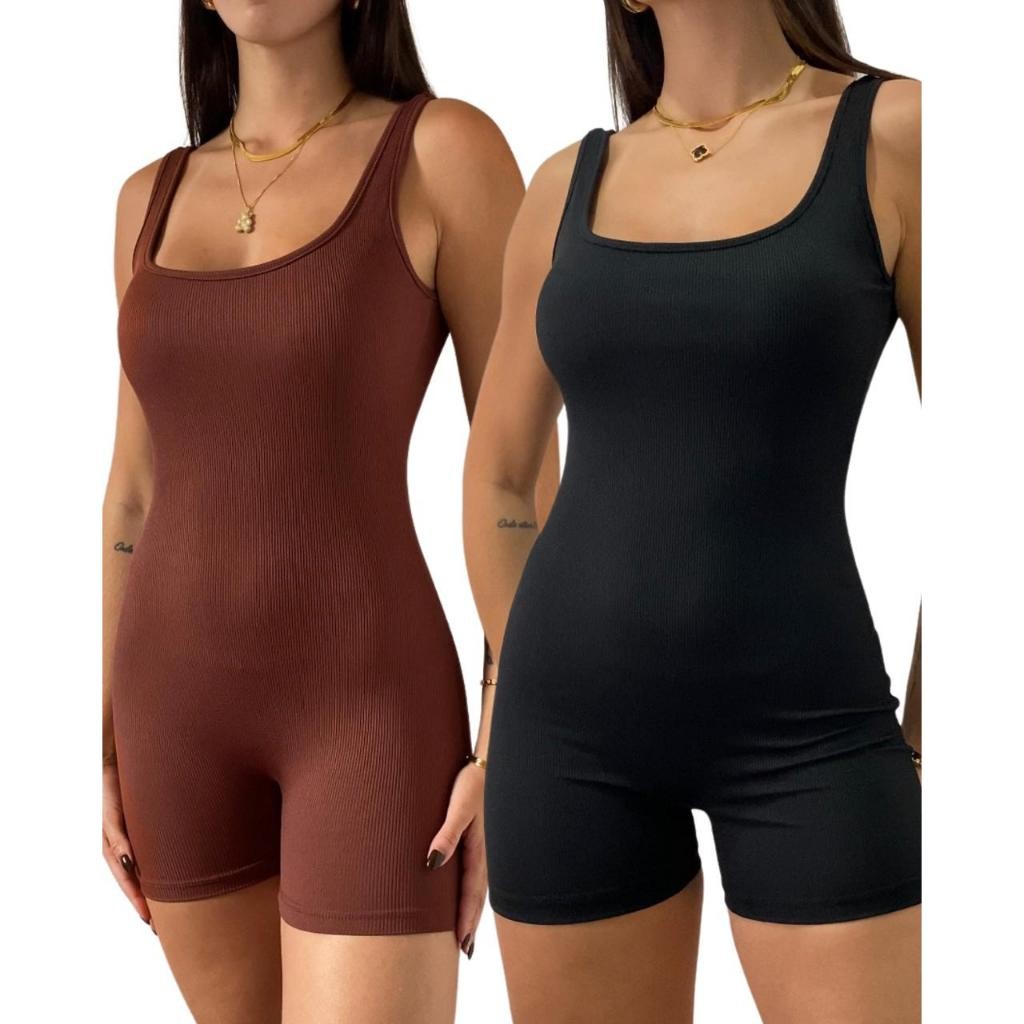 Kit 2 Macaquinhos Feminino Ribana Canelado P ao G3 | Look Pronto Estiloso Confortável Versátil