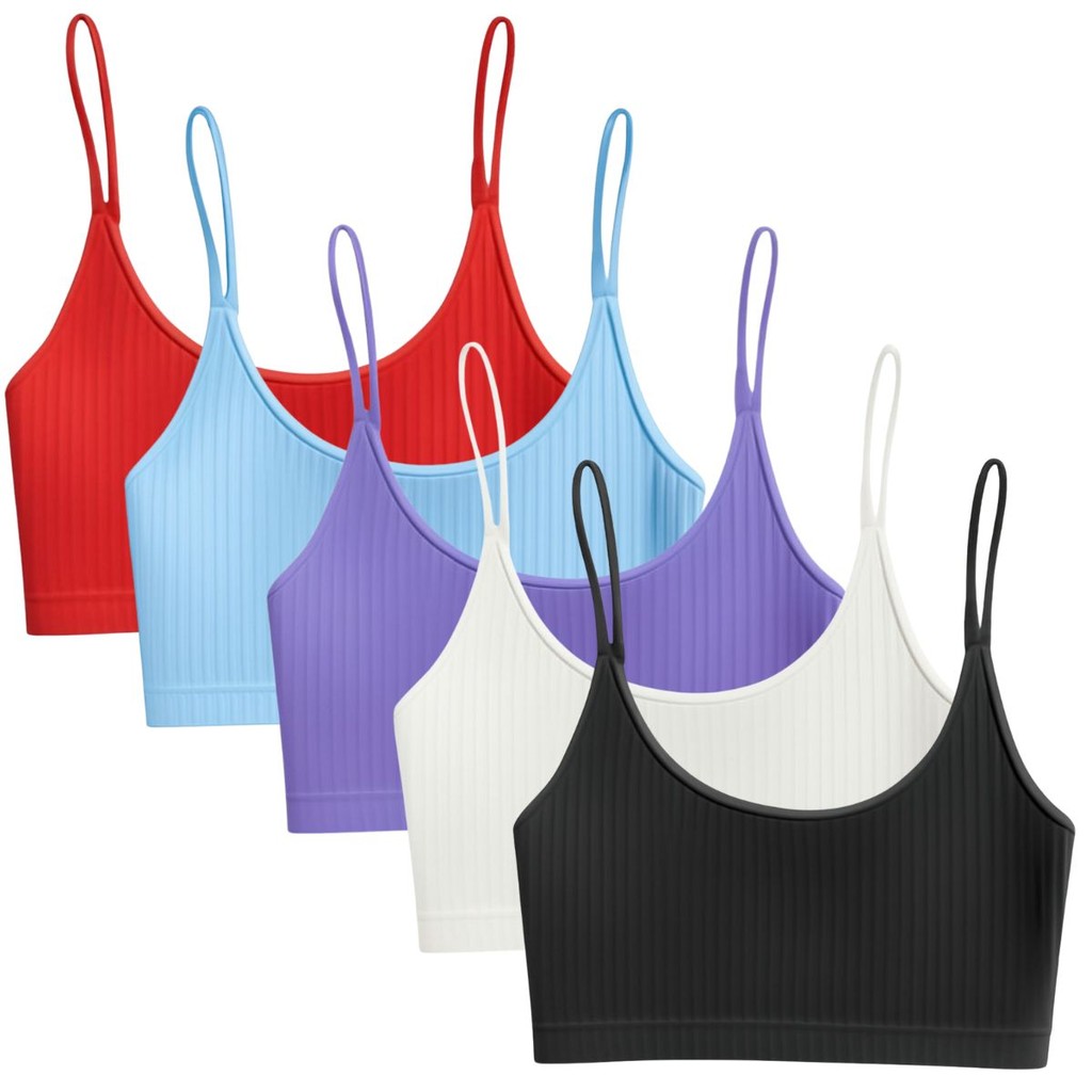 Kit 5 Cropped Básico Confortável Top Sem Bojo Canelado Alcinha Feminino Academia Fitness Liso em Oferta na Shopee