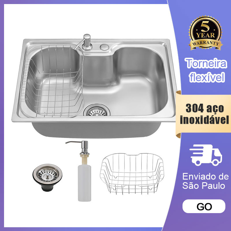 Cuba para cozinha gourmet pia aço inox 304 com acessórios 60x42x21cm em Oferta na Shopee