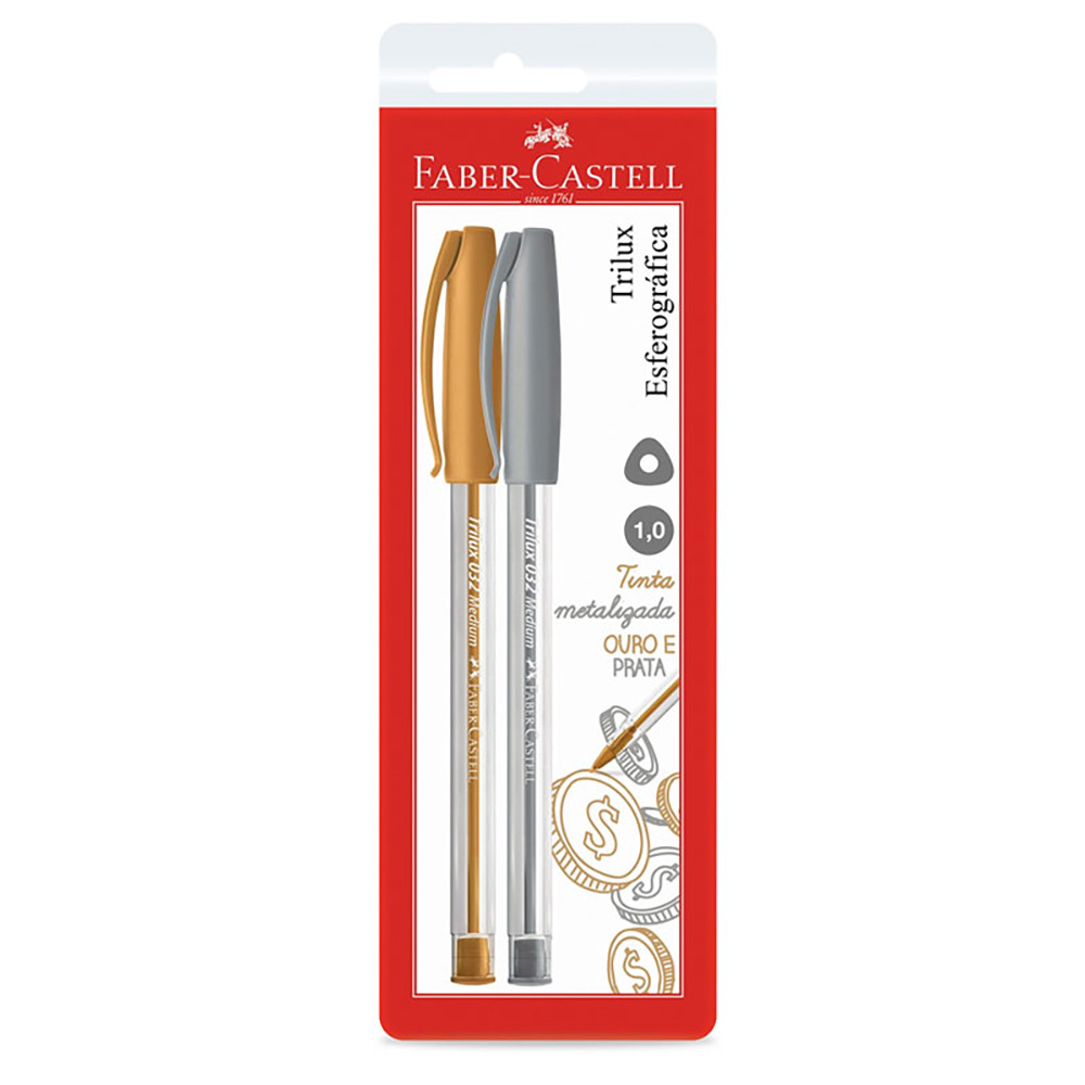 Caneta esferográfica Trilux Colors Metalizada SM/032PO com 2 unidades Faber-Castell - Stationery