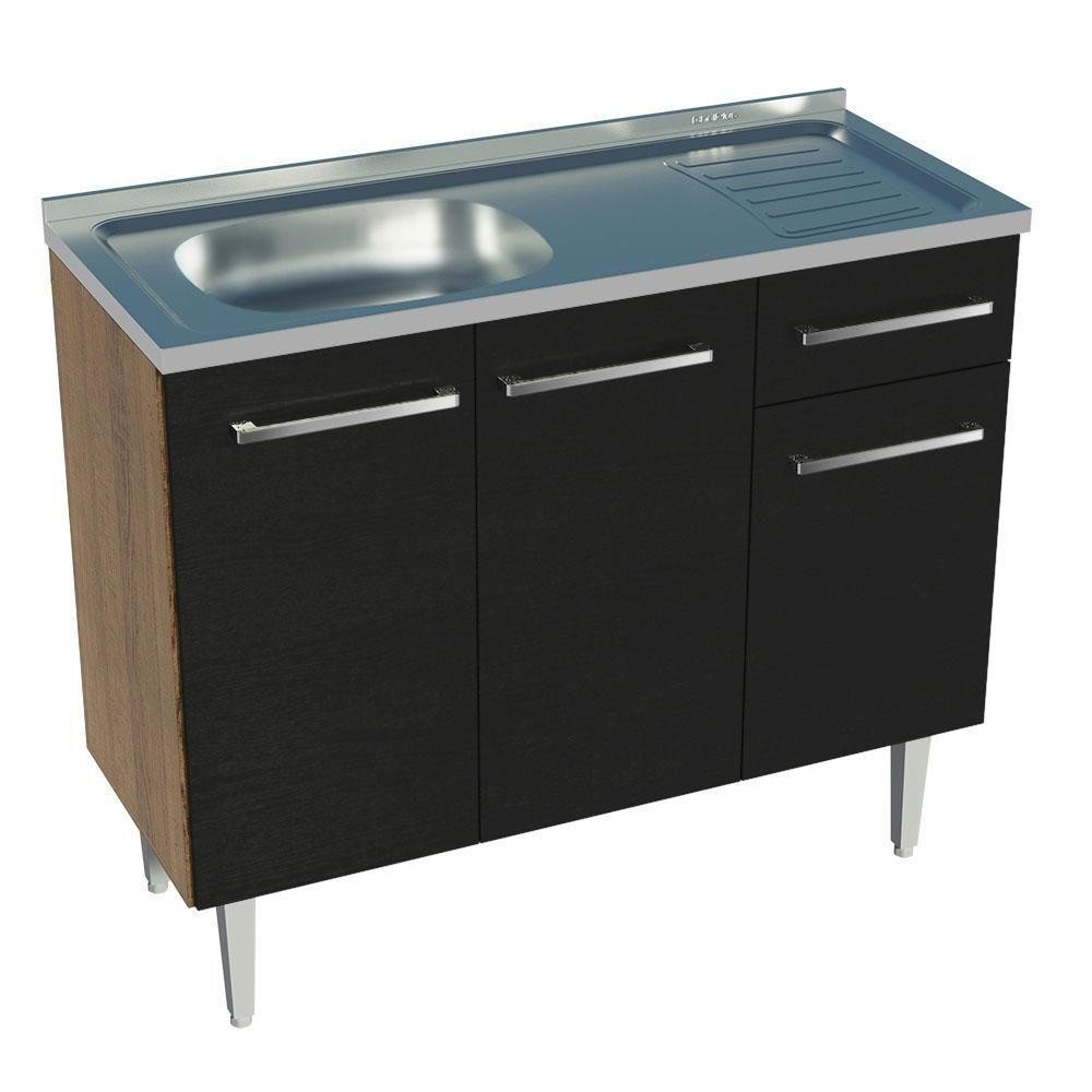 Balcão Gabinete Com Pia 3 Portas 1 Gaveta 105cm