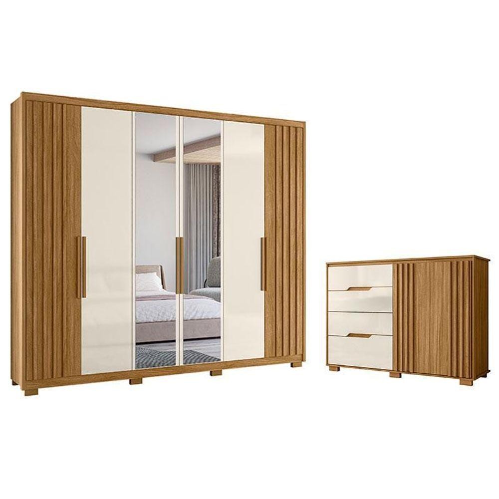 Guarda Roupa Casal Araguaia E Cômoda Texas Freijó Off White Com Espelho - Moval em Oferta na Shopee