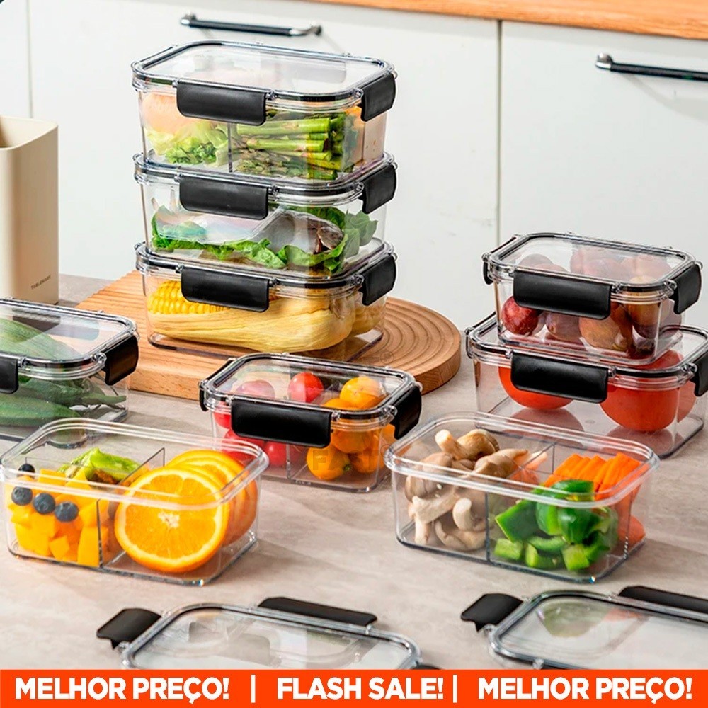 Kit 6 Potes Pote Hermético Organizador de Geladeira Tampa Alta Vedação em Silicone Organiza Marmita e Armário em Oferta na Shopee