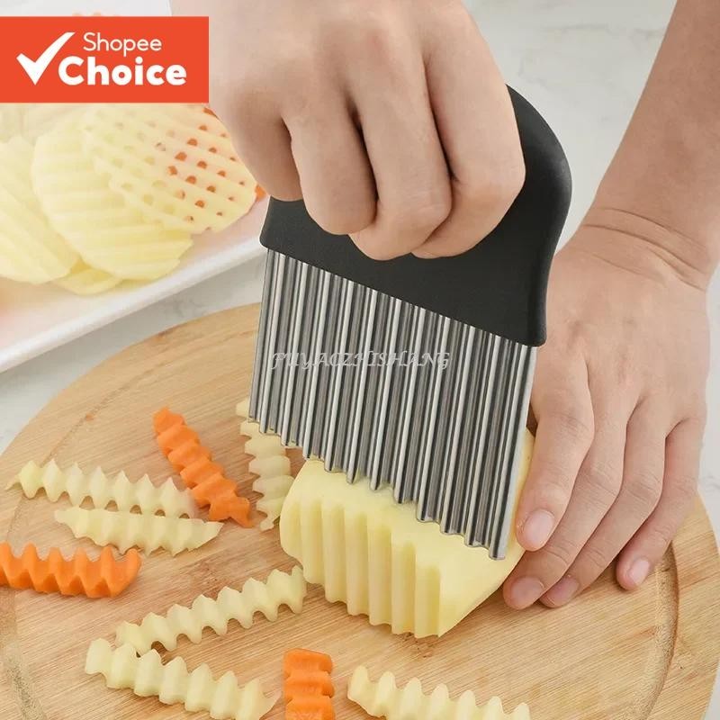 Aço Inoxidável Cortador de Cozinha Batata Chip Massa Vegetal Frutas Ondulado Fritar Gadget