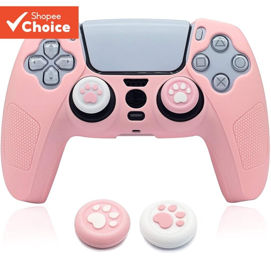 Capa de Borracha Antiderrapante Kawaii para PlayStation 5 com Aderência de Pele e Tampas de Polegar