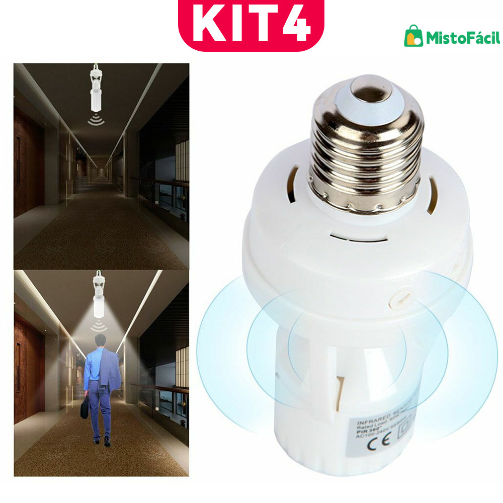Sensor de Presença Infravermelho com Soquete E26/E27 – Controle Automático de Luz, Ajuste de Duração em Oferta na Shopee