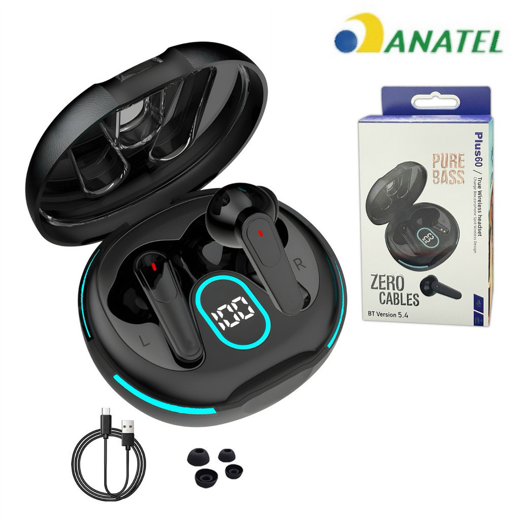 Fone Bluetooth 5.4 TWS com Display LED Estojo Compacto Grave Forte Touch Sem Fio Android iPhone