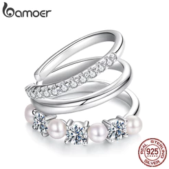 Bamoer 925 Original Prata Esterlina Moissanite Brincos Pérola Orelha Manguito Anti-Alérgico Jóias Presente Feminino