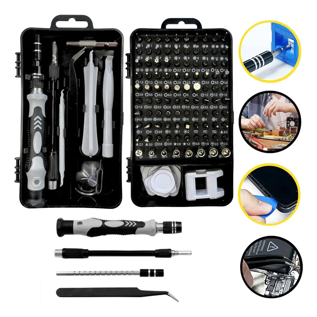 Kit 115 Ferramentas de Precisão - Para Celular, Notebook e Tablet - Multiuso Profissional