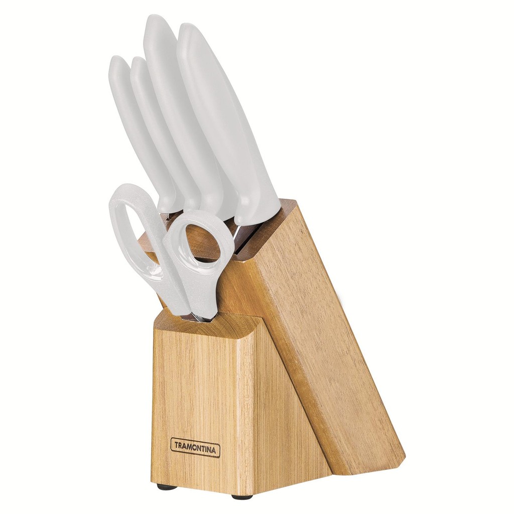 Jogo Facas Cozinha Cepo Cabo Branco 6Pçs Plenus Tramontina em Oferta na Shopee