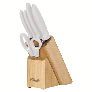 Jogo Facas Cozinha Cepo Cabo Branco 6Pçs Plenus Tramontina em Oferta na Shopee