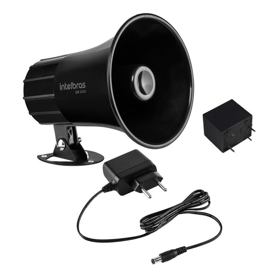 Kit Sirene 120dB SIR 3000 Intelbras com Fonte EF1200 e Relé para Alarme e Cerca Elétrica
