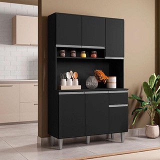 Armário Para Cozinha Ambiente Kit Márcia Preto Fosco - Ajl em Oferta na Shopee