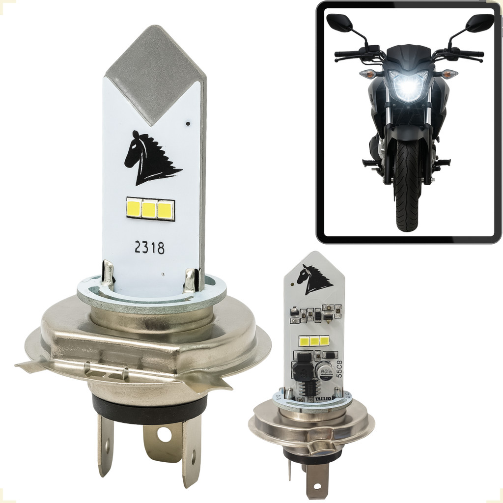 Farol de Moto Led H4 Stallion Eco 6500K Cavalinho Super Branco Universal Corrente Contínua/Alternada em Oferta na Shopee
