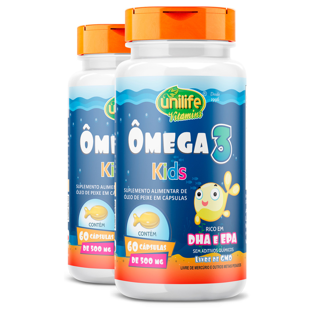 Kit 2 Ômega 3 500mg Kids Unilife 60 Cápsulas