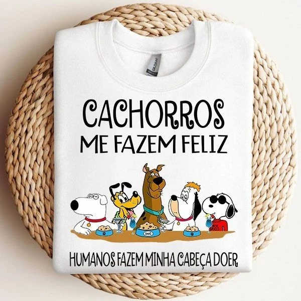 Camiseta CACHORROS ME FAZEM FELIZ DOGS CLASSICOS ENVIO IMEDIATO UNISSEX CAMISA TODAS AS CORES Premium