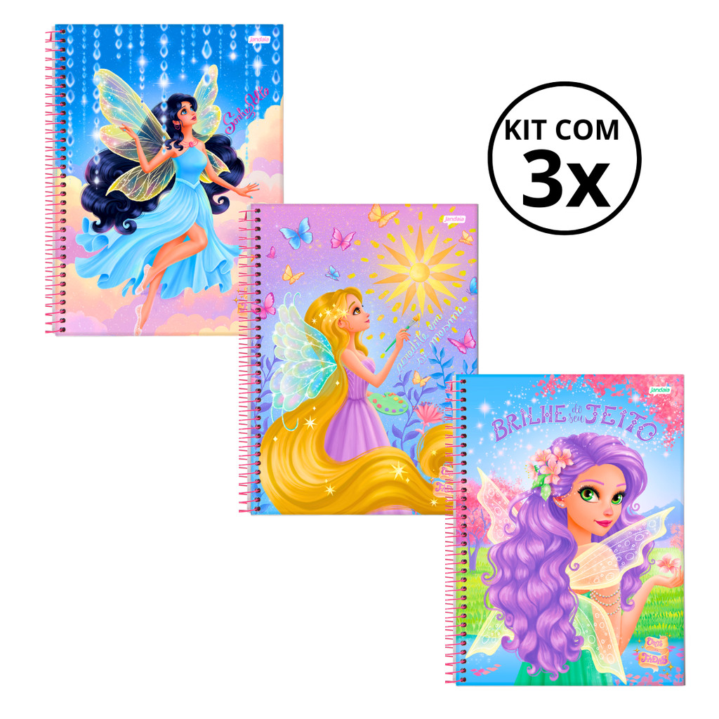 Kit 03 Cadernos Universitário 1 Matéria 80 Folhas Conto de Fada - Jandaia CAPA:Roxo/Azul/Amarelo em Oferta na Shopee