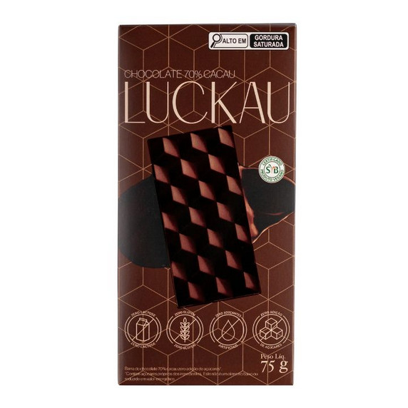 Chocolate Zero 70% Cacau 75g LUCKAU em Oferta na Shopee