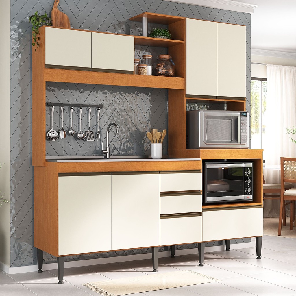 Cozinha Alice Compacta 8 Portas 2 Gavetas Nicho para Forno e Micro - Home & Living