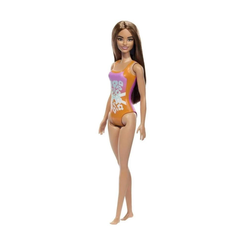 Boneca Barbie Praia Morena com Maiô Rosa e Laranja - Mattel HXX50/DWJ99 30cm