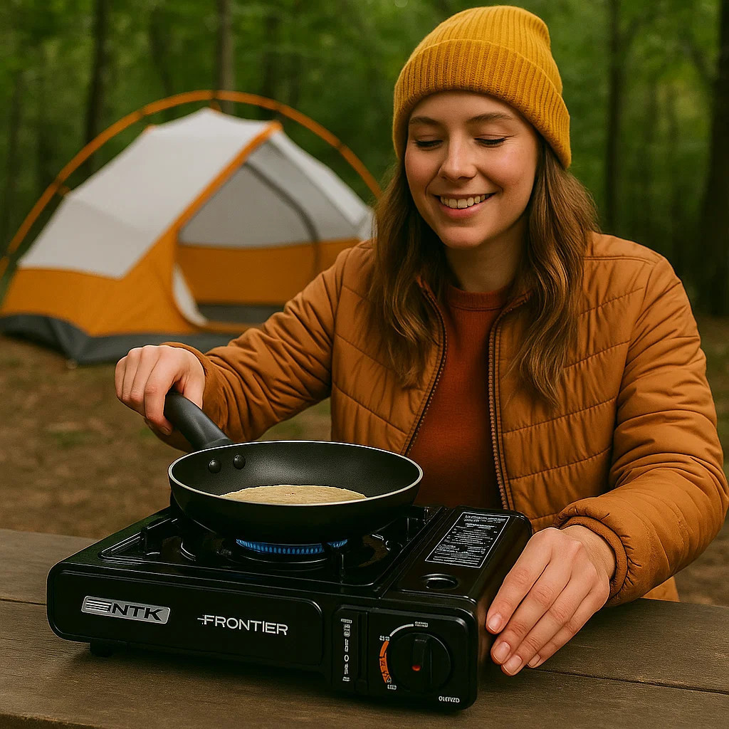Fogão Fogareiro Acendedor Panela Levar Viagem Acampamento Pequeno Mesa Gás Camping Preto Grill Chapa