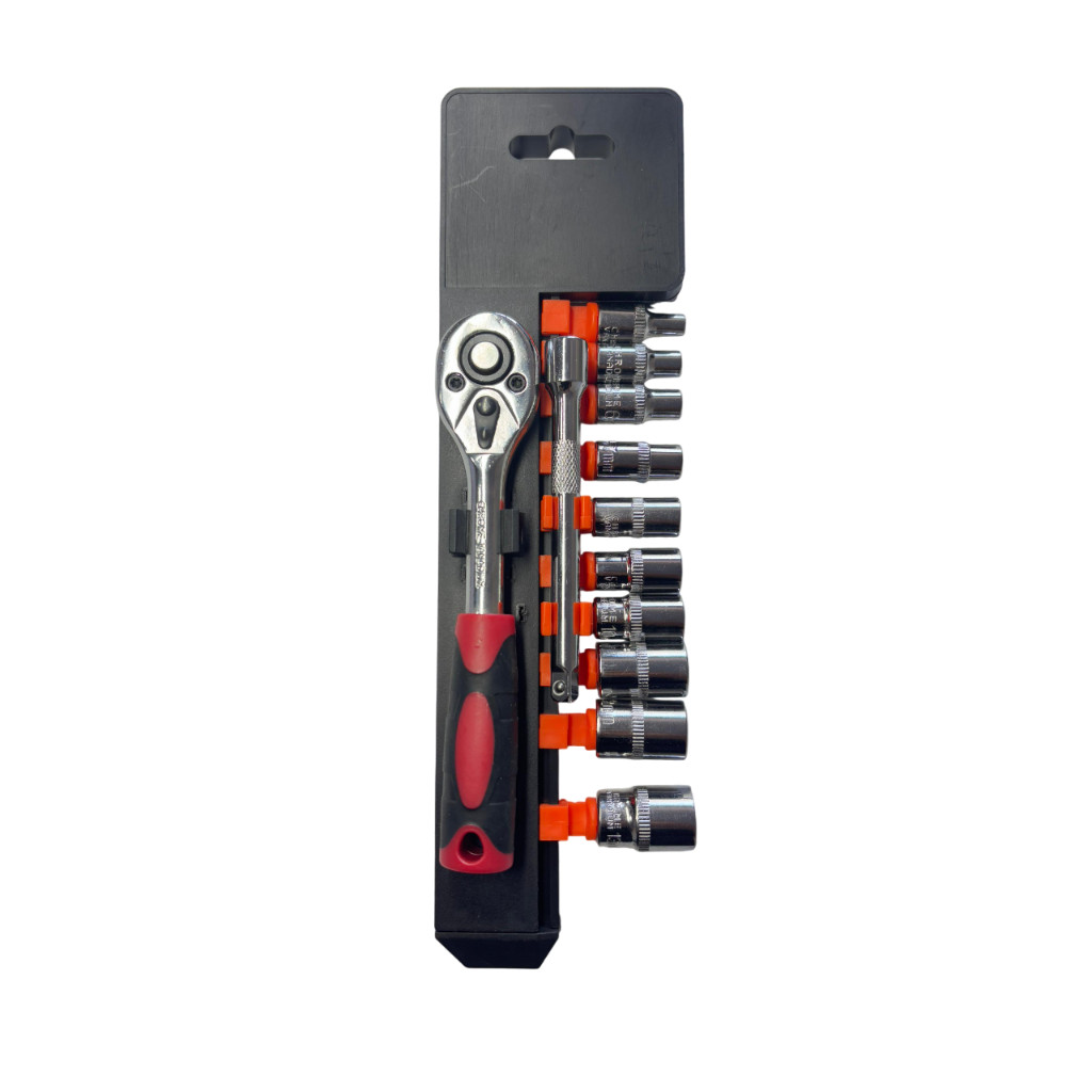 KIT CHAVE DE CATRACA SEXTRAVADO AÇO 1/4 COM SOQUETES 12PÇS-ATACADAO-