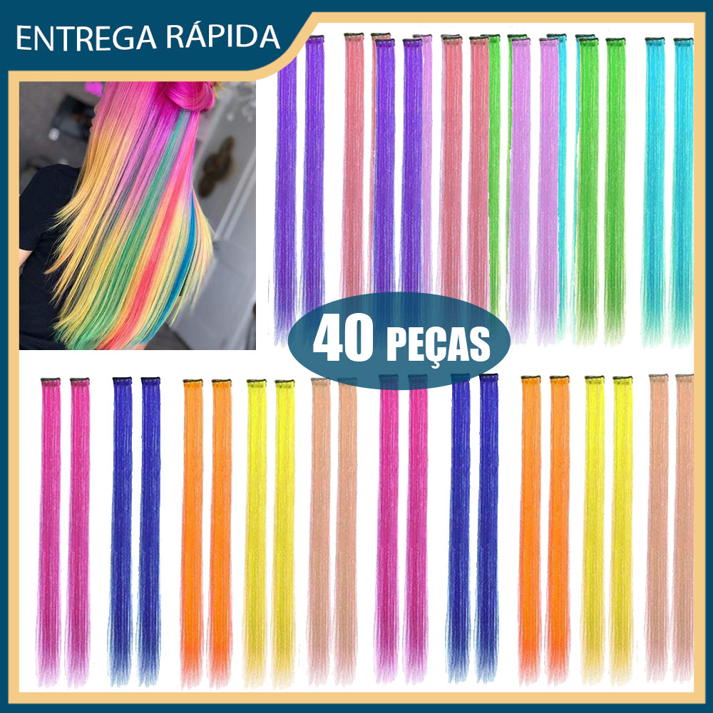 40x Extensões de Cabelo Coloridas Escolha e Pinte o Pacote de Perucas Coloridas Pacote de Extensões de Cabelo de Arame