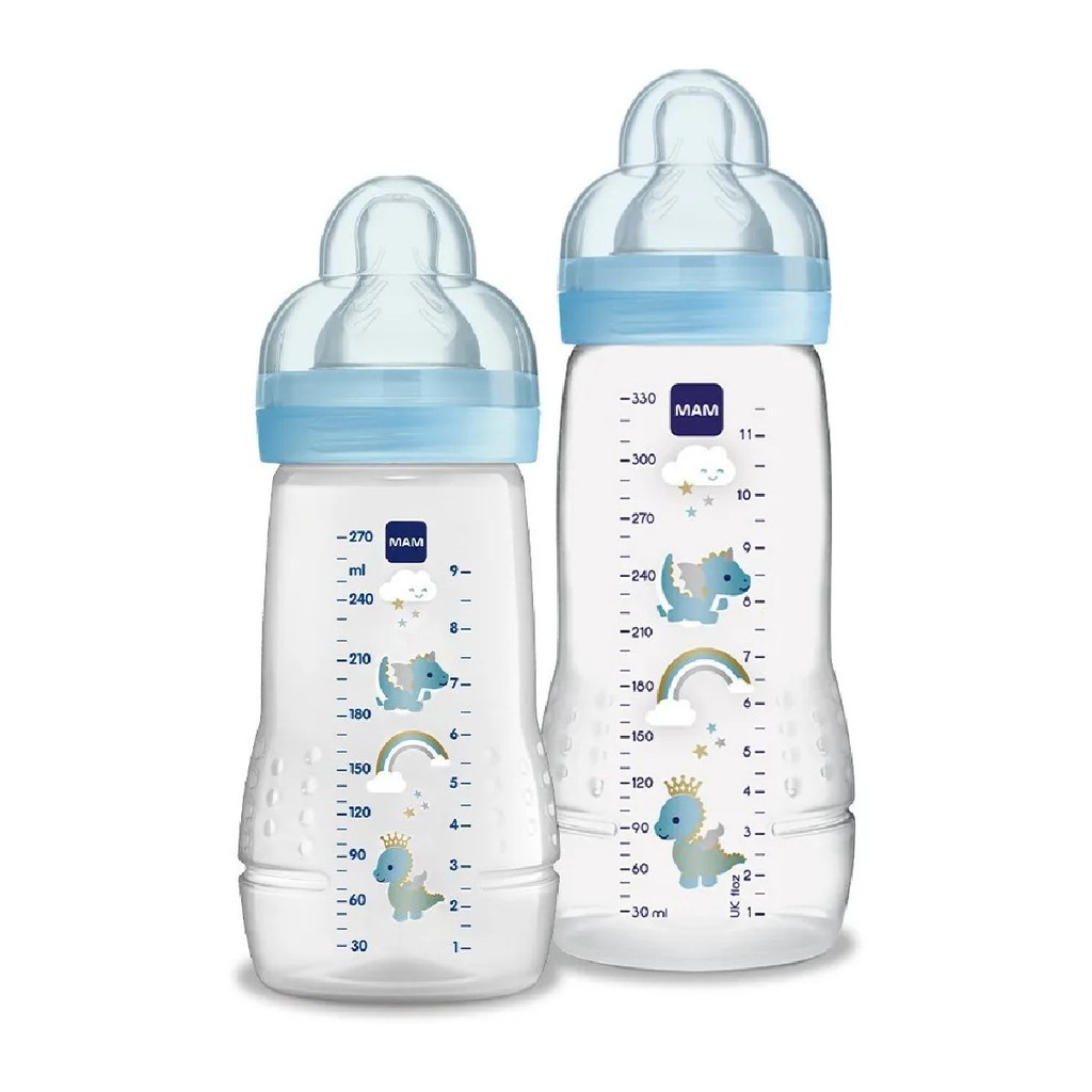 Kit 2 Mamadeiras Easy Active 270/330ml 2m+ Azul - MAM em Oferta na Shopee