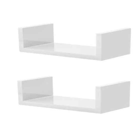 2 Prateleiras Nicho U 30X10 cm Branco Decoração Parede Livros Sala Quarto Cozinha