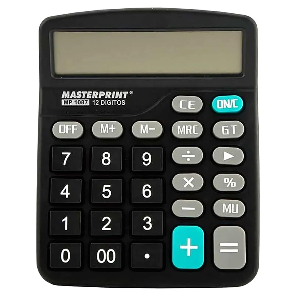Calculadora de Mesa 12 dígitos Bateria Interna e Display com Números Grandes Masterprint MP-1087