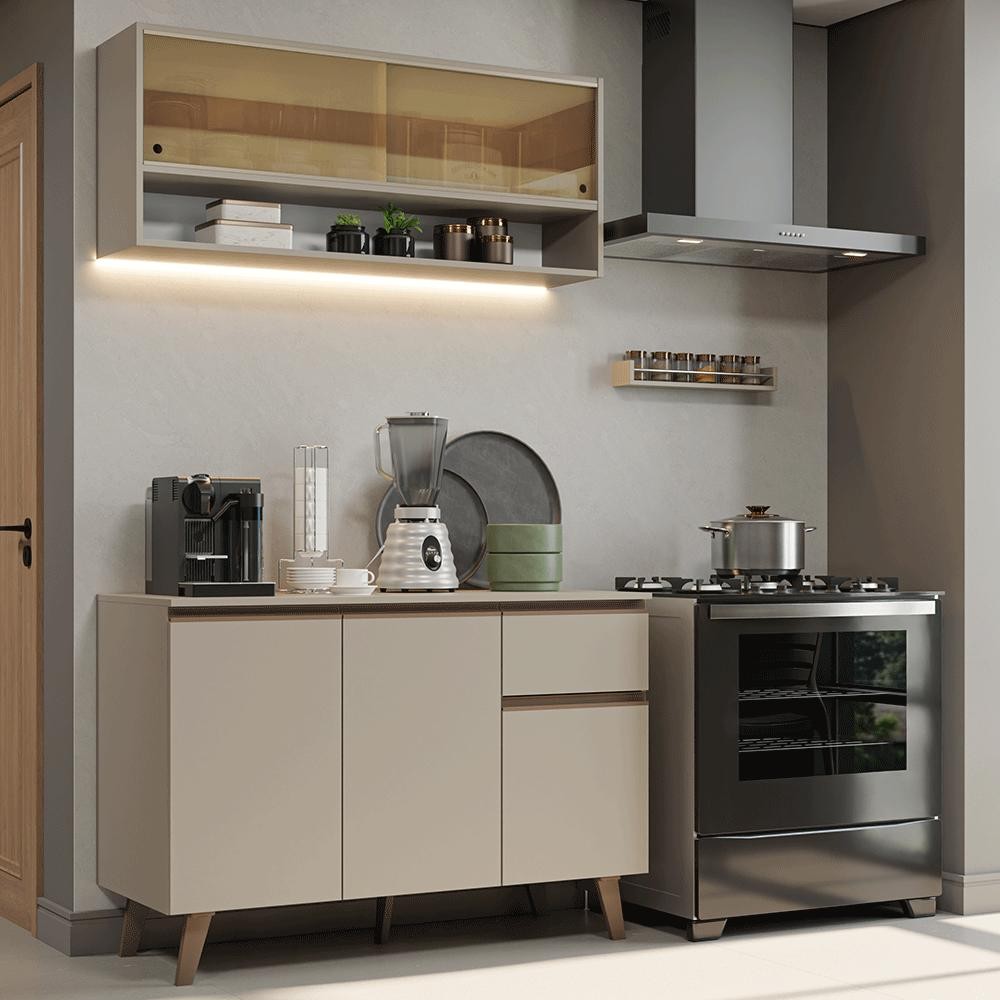 Armário de Cozinha Compacta 120 cm Crema Nice Madesa 01 em Oferta na Shopee