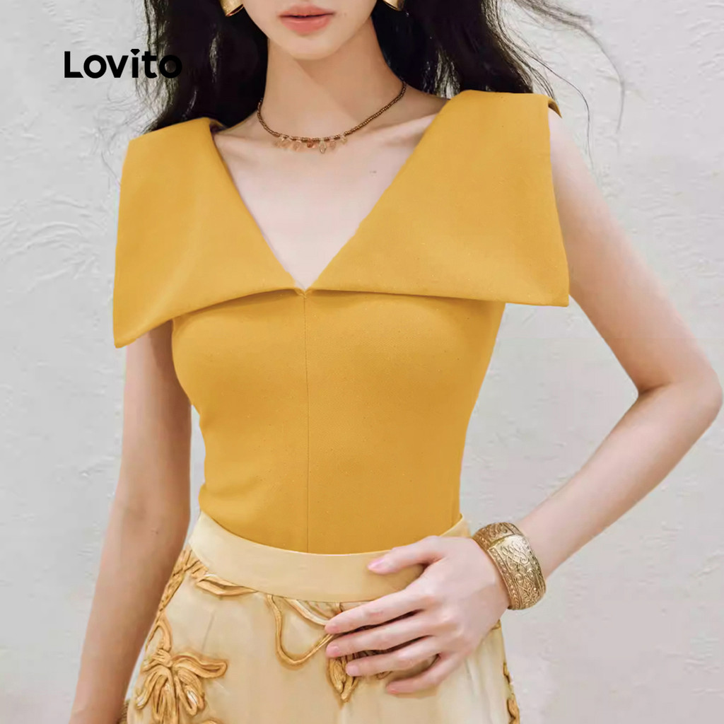 Detalhes do Lovito Blusa Feminina Suave e Confortável para Primavera Verão Amarela L142LD434