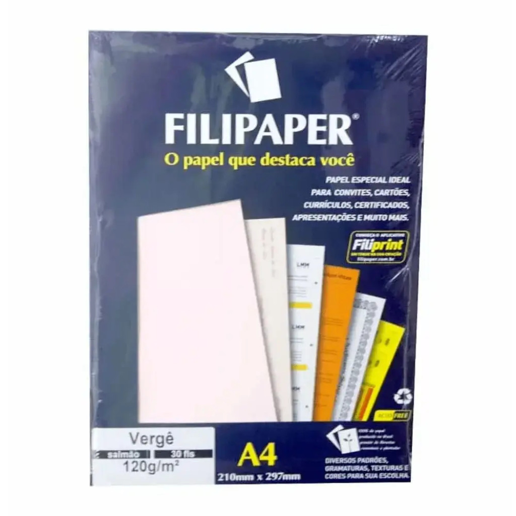 Papel Verge Filipaper Salmão A4 120G 30 Fls