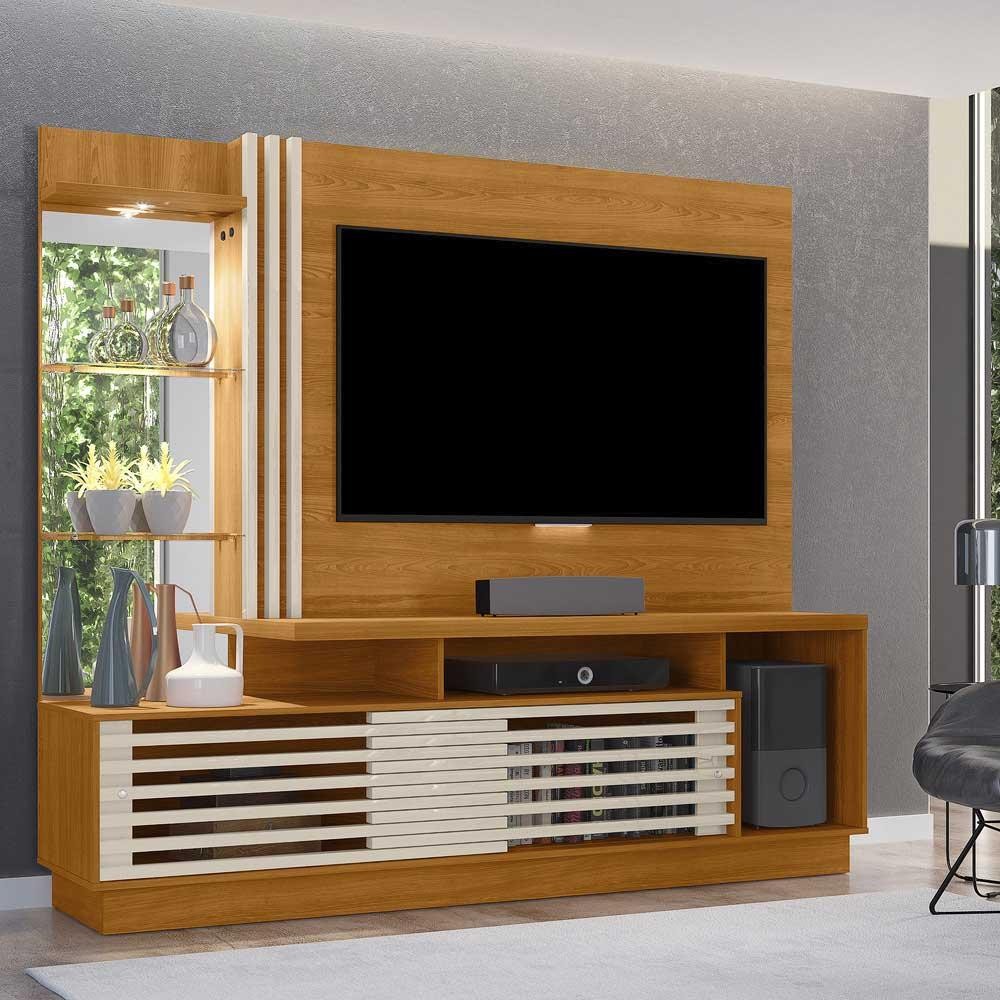 Home Theater Stall 2 Portas 2 Prateleiras Iluminação LED MDP até 60 Cinamomo/OffWhite G97 - Gran Belo