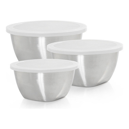 Jogo De 3 Potes Com Tampa Em Aço Inox Gourmet Mix