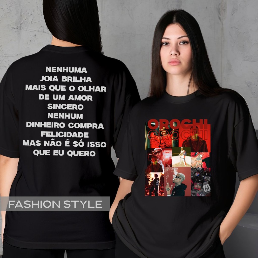 Camiseta Orochi Letra Música Nova Colônia Trap Álbum Nenhuma Joia Brilha Mais Camisa Unissex Plus Size Algodão Preta em Oferta na Shopee
