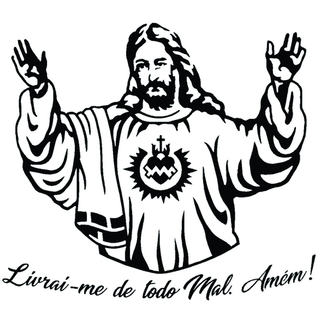 Adesivo jesus cristo 60cm caminhão casa parede jesus livrai-me de de todo mal, amém em Oferta na Shopee