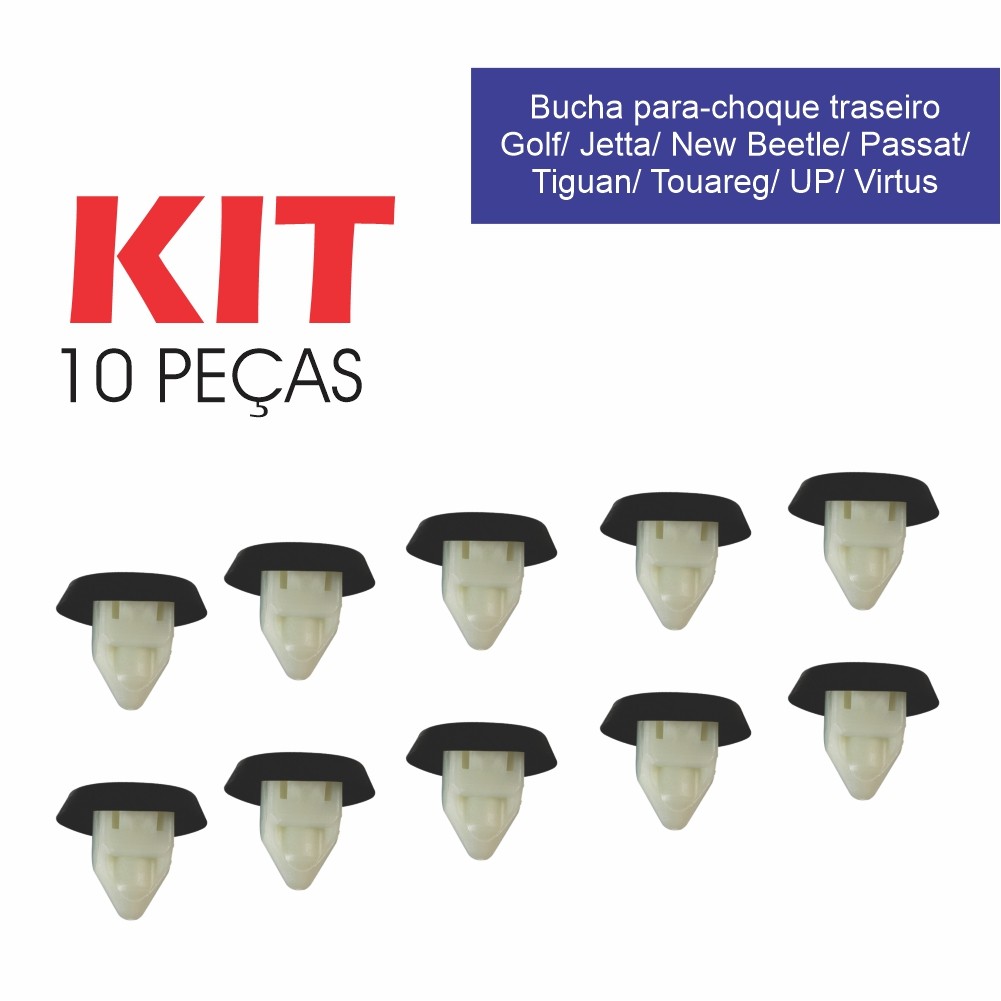 Kit 10 unid. Bucha Para-choque Traseiro Golf/Jetta/New Beetle/Passat/ Tiguan/Touareg
