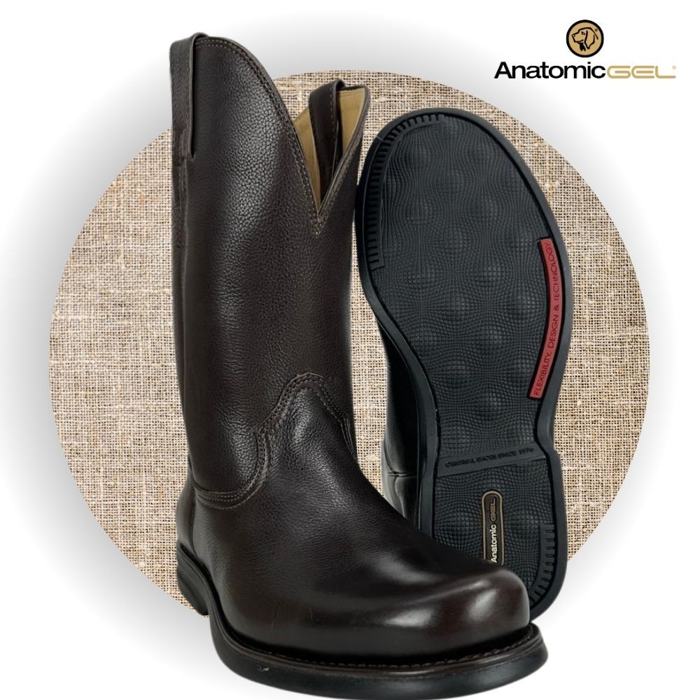 Bota Masculina Anatômic Gel Texana Conforto Advance Couro Floater Brown Cost Café Sola Magnum Preta Ref:4590