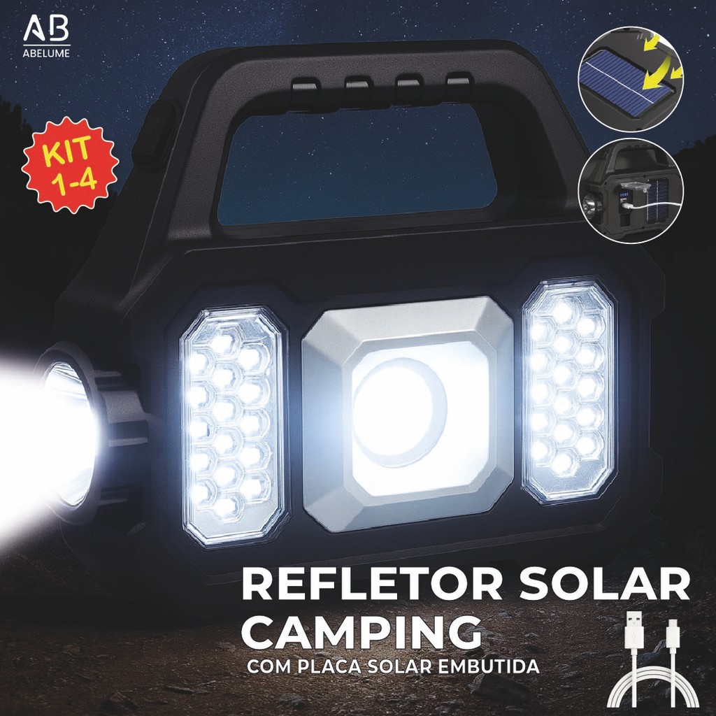Lanterna Solar Portátil Led Camping com Powerbank 1K Lúmens de Alta Potência USB Bivolt em Oferta na Shopee