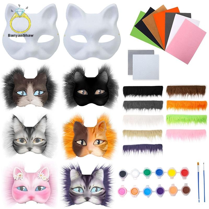 [BANY] 3 Pçs/set DIY Handmade Graffiti Meia Máscara Facial Therian Kit Em Branco Face Desenhada À Mão Animal Fox Present