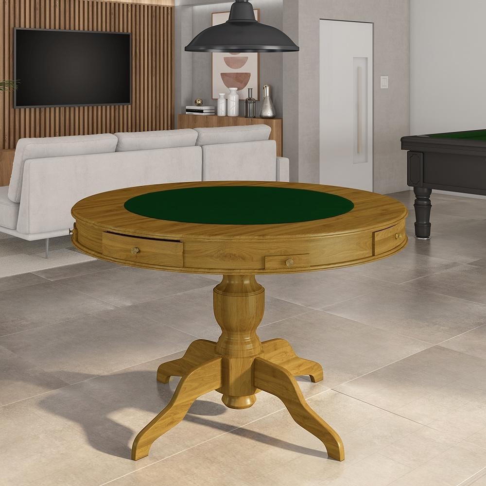 Imagem Mesa de Jogos Carteado 4 Lugares Bellagio com Gavetas e Tampo Base Estrela com Tecido Mel/Verde G42