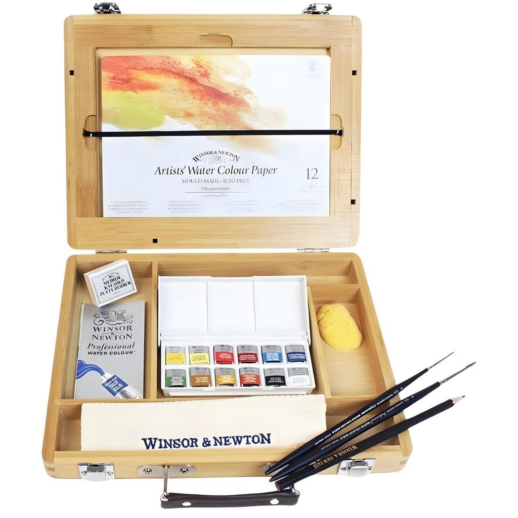Aquarela Winsor & Newton Profissional em Pastilha Caixa Madeira
