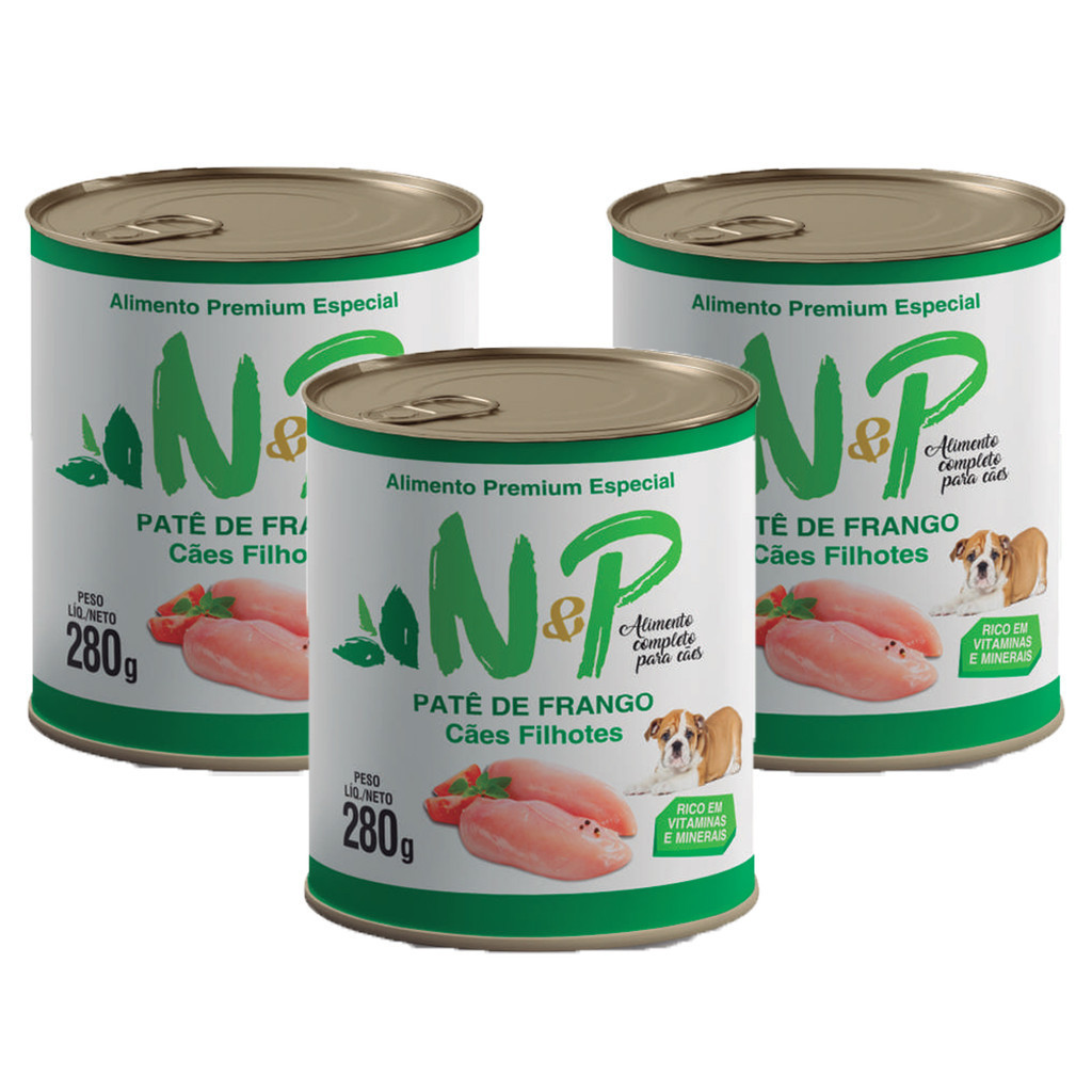 Patê Petisco Sabor Frango Cães Filhotes Premium N&P 200g - 3 unidades