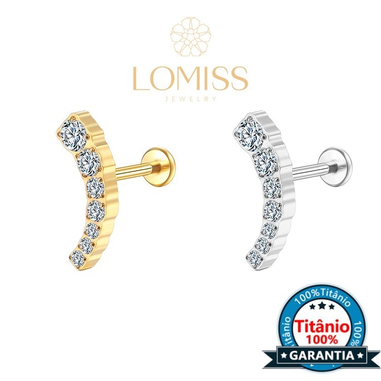 【Lomiss】Piercing Orelha Trágus Helix Conch Labret Titânio Cluster 7 Zircônias