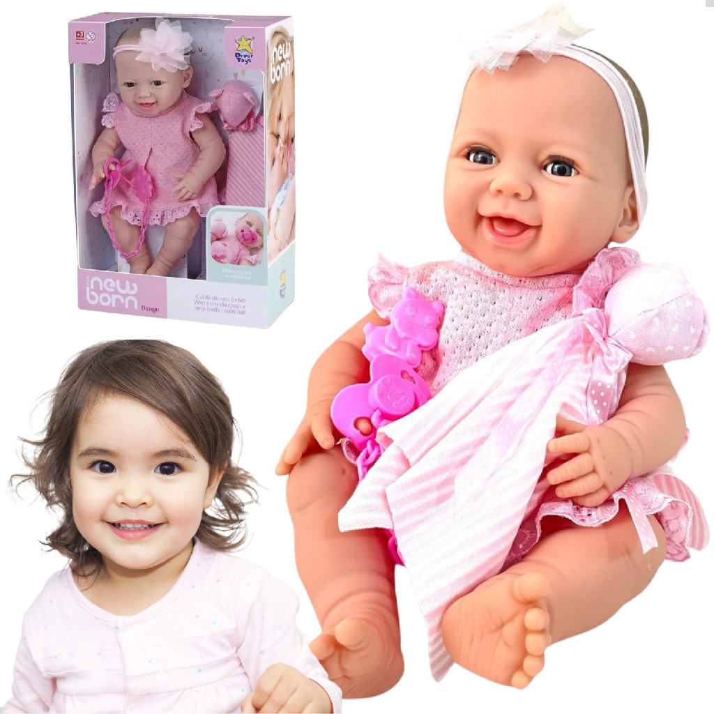 Boneca Bebê Menina Estilo Reborn Acessórios Abre Os Olhos Divertoys Brinquedo Bebe